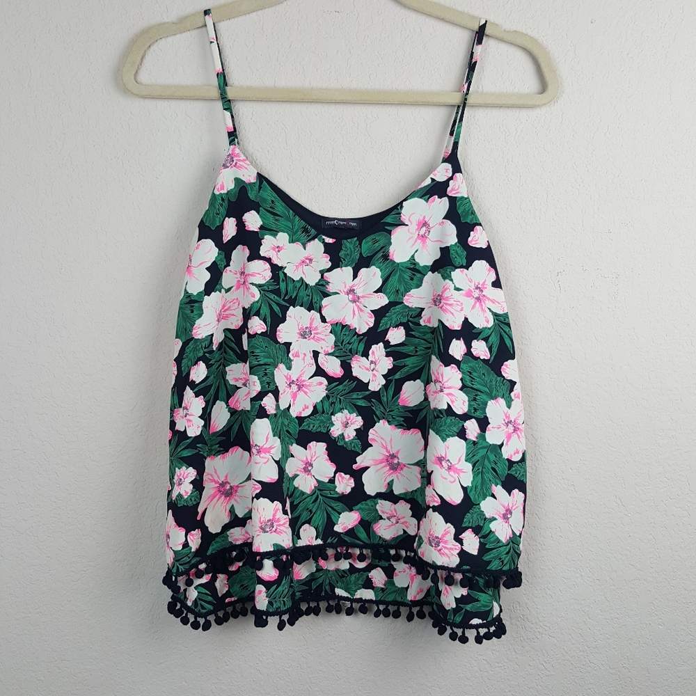 NWT MM Couture Floral Layered Pom Tank